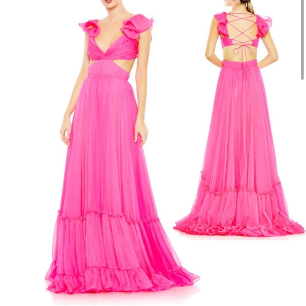 Mac Duggal Ruffled, Tiered Cut-Out Waist Gown